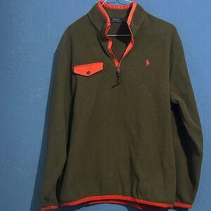 Ralph Lauren Olive Fleece with Bright Orange Details